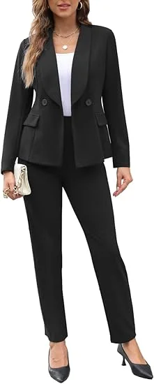 Customized Women's Fall Business Pant Suit Long Sleeve Formal 2 Piece Blazer Set Casual Office Work Outfits