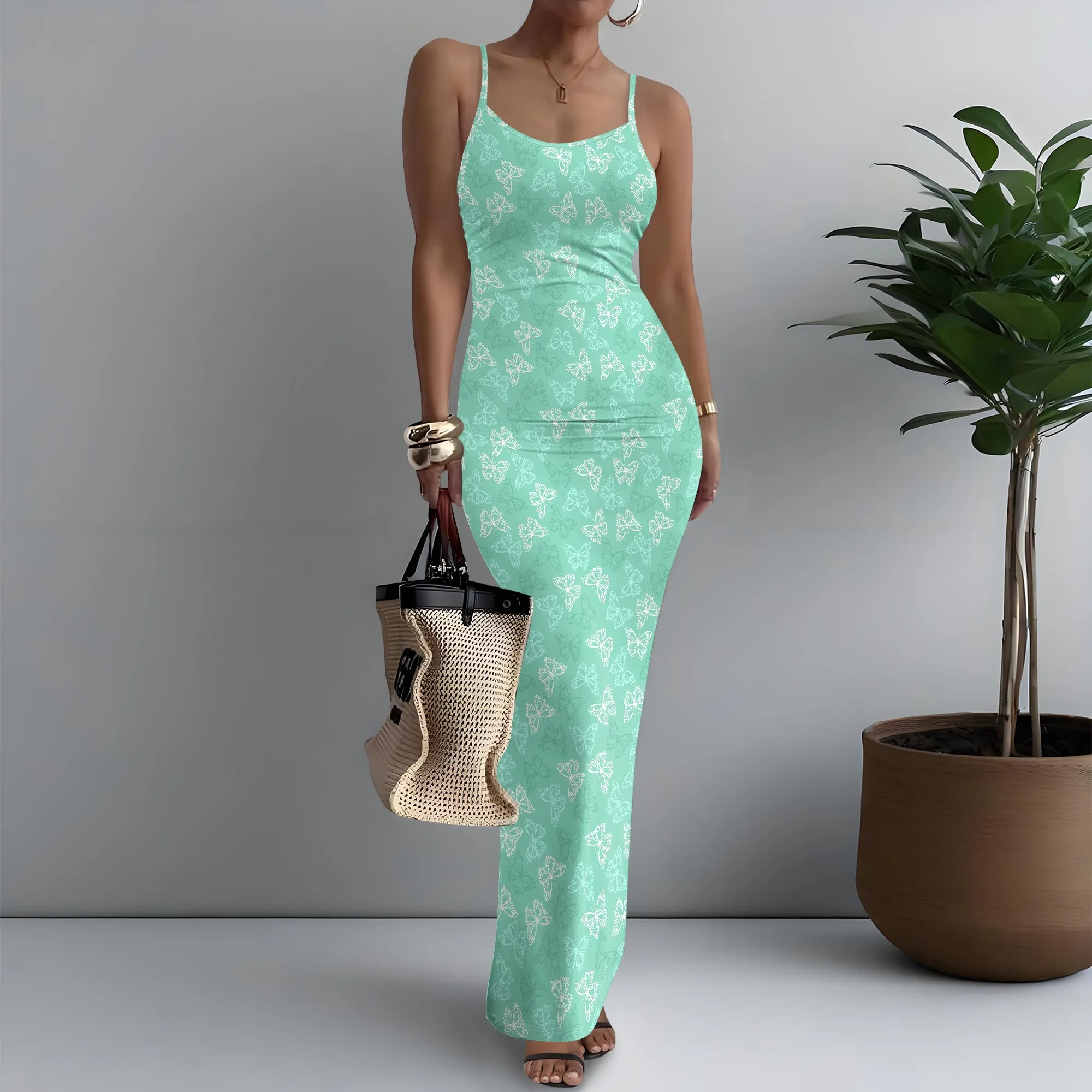 

Women's Spaghetti Strap Maxi Dress with Butterfly Print Fashion Casual XS-3XL