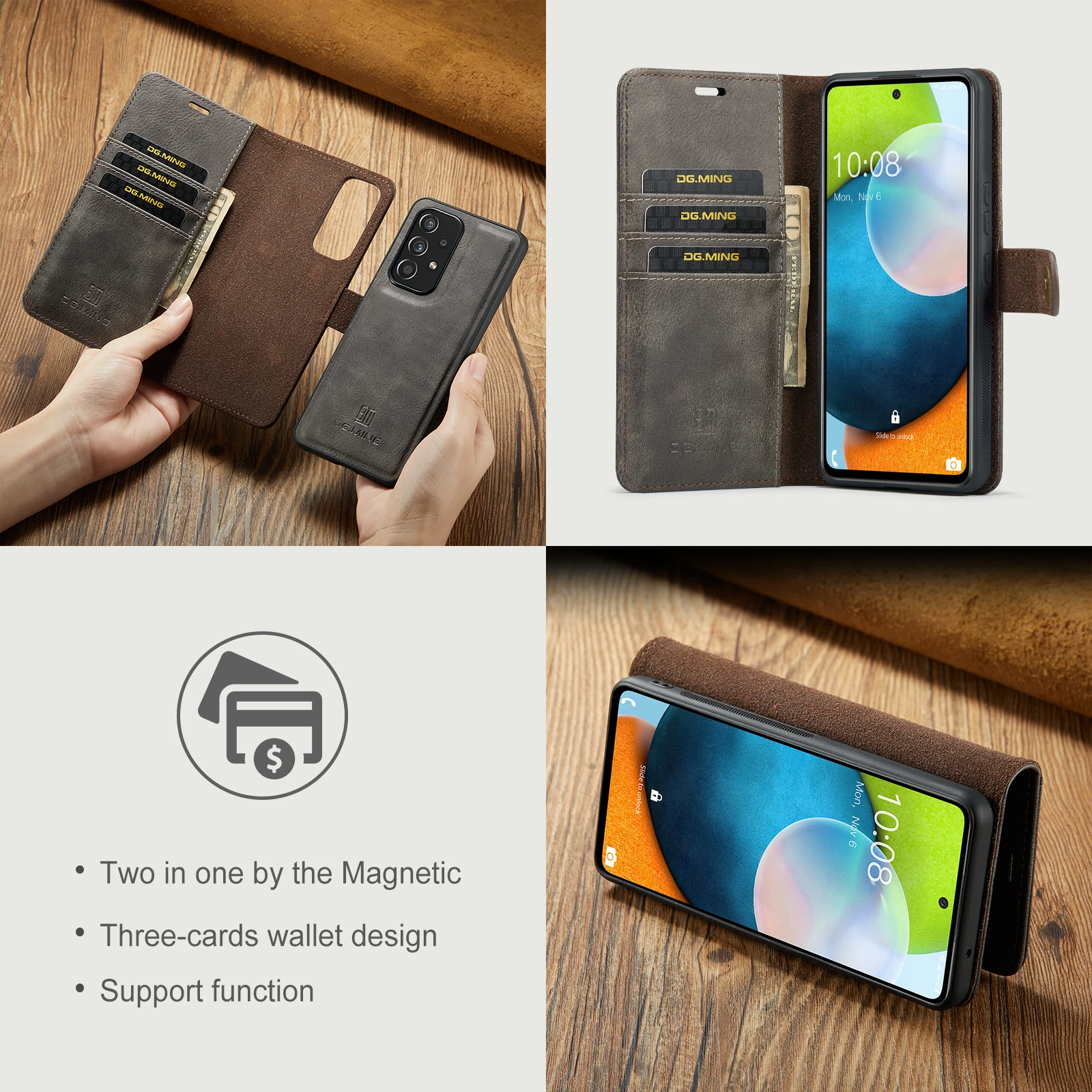 DG.Ming For Samsung S23 S21 S22 S24 Ultra/Plus S21/S20/S23 FE Wallet Case Detachable Magnetic Leather Flip Cover for A54 A53 A33