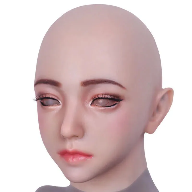 Sexy Maid Uniform Set Cos Silicone Head Cover Makeup Crossdresser Cosplay MTF Male To Female Realistic Silicone Headgear