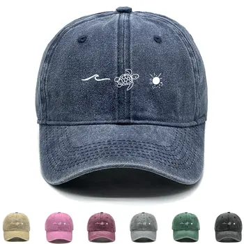 Czapka bejsbolówka unisex z nadrukiem Waves Turtle Sun, z zatrzaskiem, sportowa, regulowana, całoroczna, idealna do noszenia na ulicy 8 best sales Czapka wodoodporna - №4
