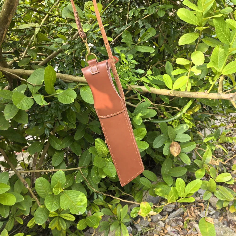 Climbing Portable Straight Knife Leather Sheath Cover for Fixed Knife, Outdoor Storage Bag Knife Holster with Crossbody Strap
