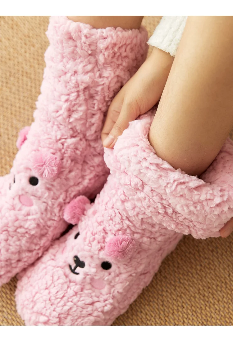 Mntrerm Bodensocken Damen Herbst und Winter Plus Samt Korallen Fleece Hausschuhe Hausschuhe Schneesocken Entbindung Teppichsocken – Detail 4