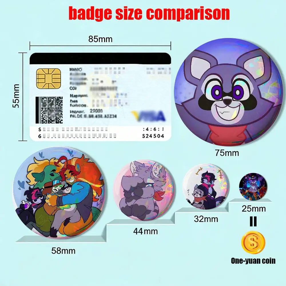 game Laura Ed Indigo Park Reflective Pin Tinplate Round Brooch Cartoon Cosplay Badges for Bag Hat Toys Gifts
