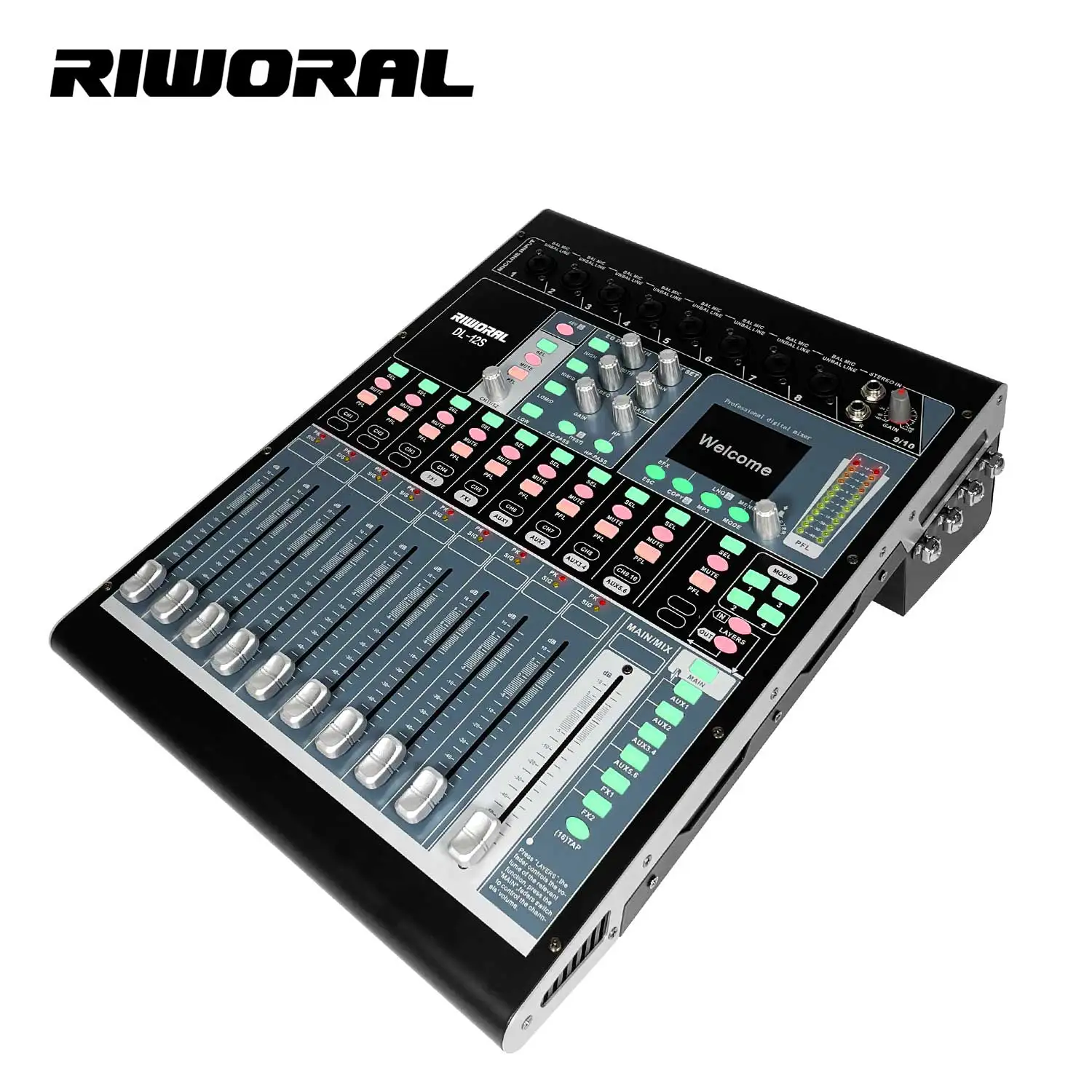 DL-12S Professional Digital 12-Channel Audio Mixer USB MP3 Player Mixing Console Audio Sound Equipment