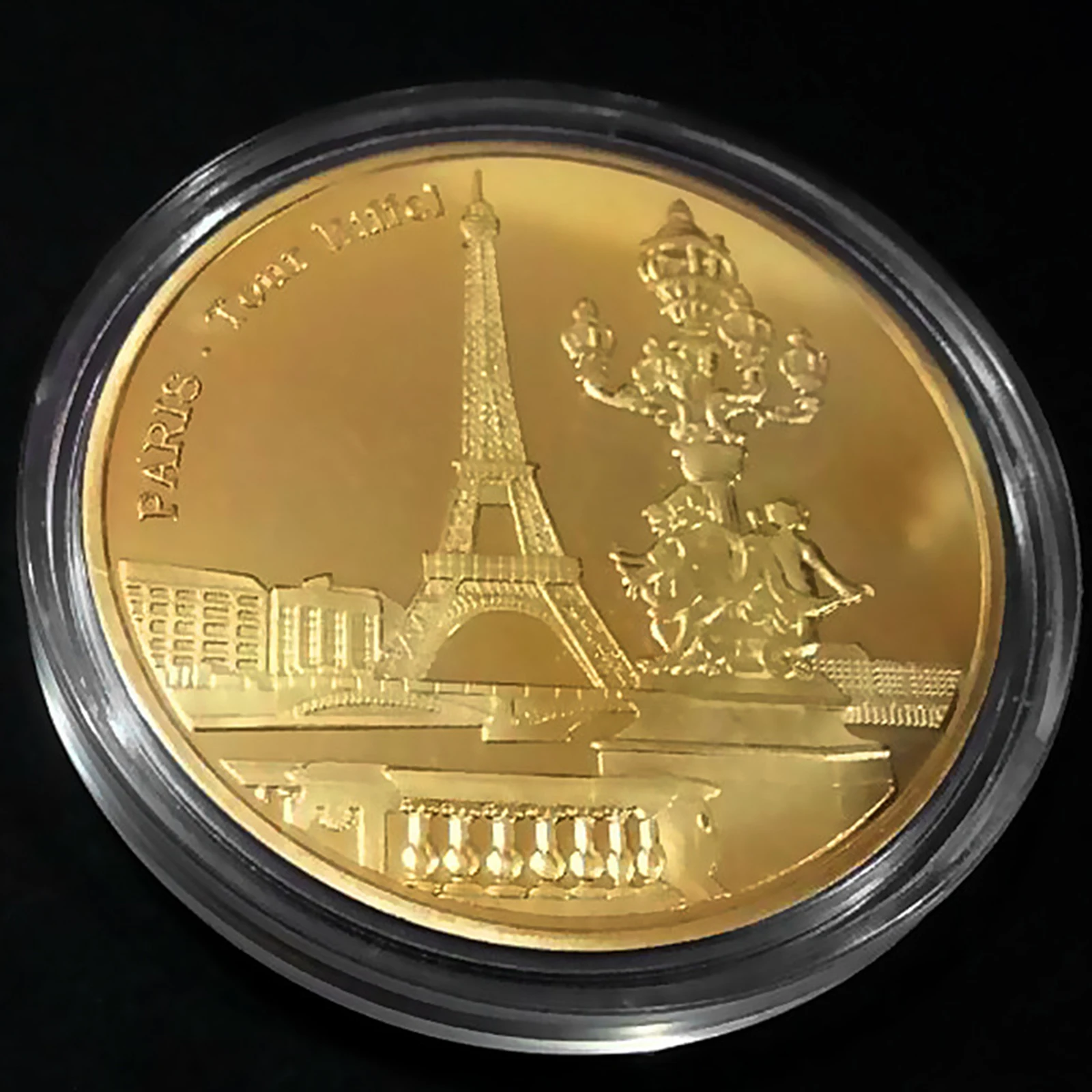 1pc Paris Eiffel Tower Commemorative Coin, Contemporary Metal Round Souvenir Plate