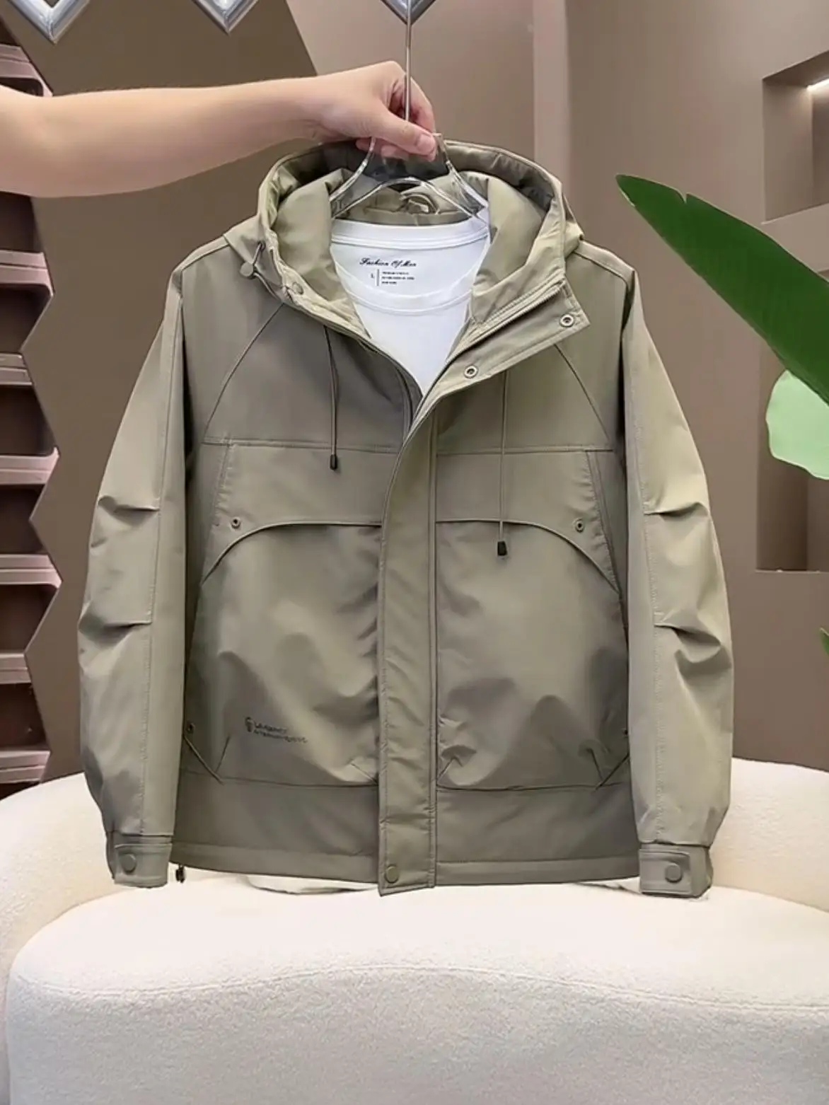 

Men's Hooded Loose Cotton Jaet Autumn Winter Thiened Windproof Faionable Versatile Cleanfit Polyester Fiber Long Sve...