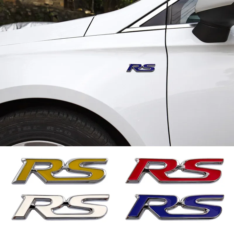 3D Metal RS Emblem Badge, Black Blue Red Car Fender Rear Trunk Sticker Decal, Auto Exterior Accessories