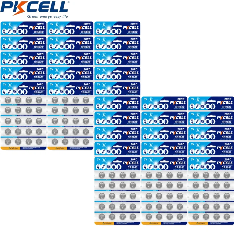 600PCS PKCELL CR2032 3V Lithium Coin Battery 2032 3v Lithium Coin Batteries Cell Button Compatiable with Key Fob Car Remote