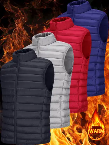 Autumn Men's Casual Vest Lightweight Sleeveless Jacket Full Zipper Outerwear Vest Outdoor Cotton Vest with Pockets