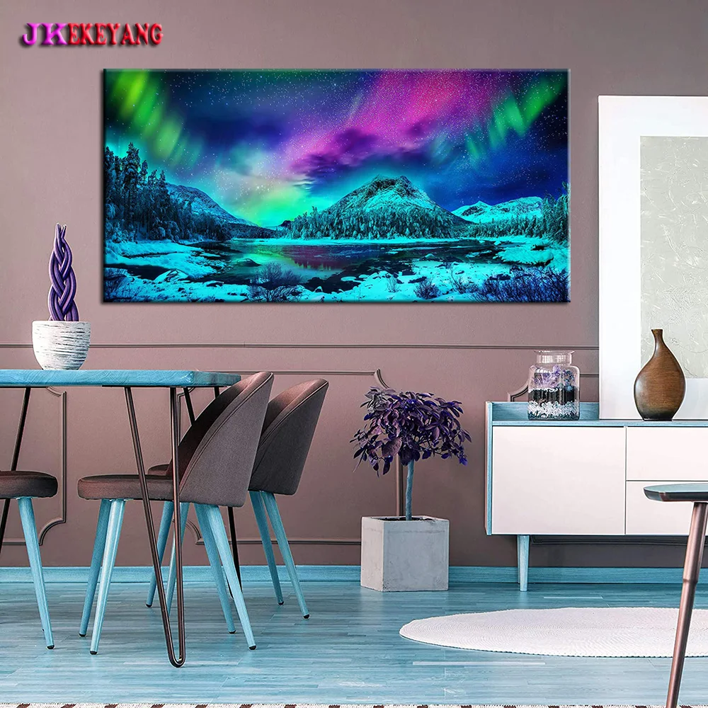 DIY Diamond Painting lake snow mountain aurora diamond Embroidery Full Drill Cross Stitch Rhinestone Y4896