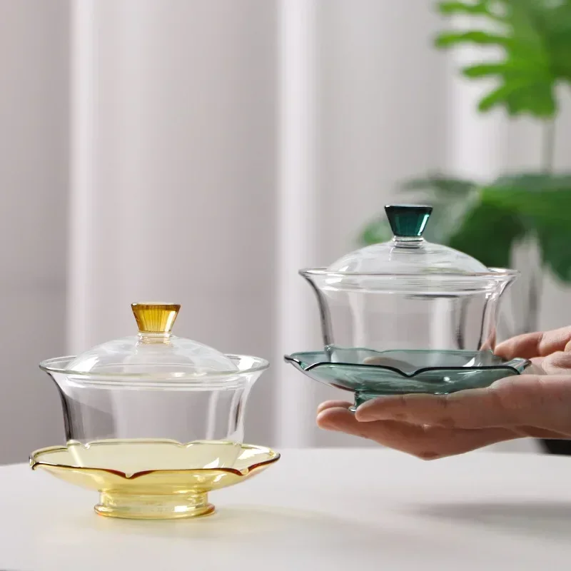 

High-Temperature Resistance Anti-Scald Explosion-Proof Glass Gaiwan, Thickened Lotus Tea Ceremony Bowl Making Device, Borosilica