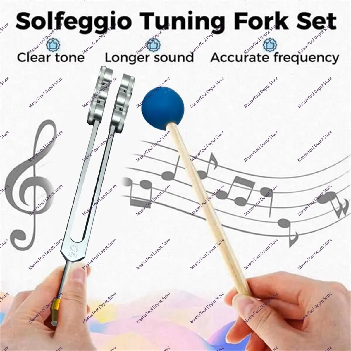 Aluminum Tuning Fork Set 32Hz 64Hz 128Hz Special Frequency Percussion Instrument with Crystal Base for Music Therapy
