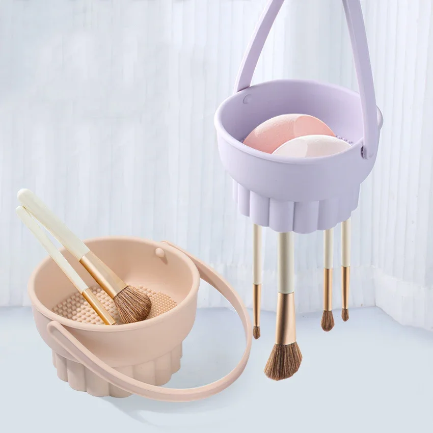 

# Hot Sales 3 In 1 Makeup Brush Cleaner Bowl Silicone Quick Color Removal Makeup Brushes Cleaner Scrubber Tool Drying Holder