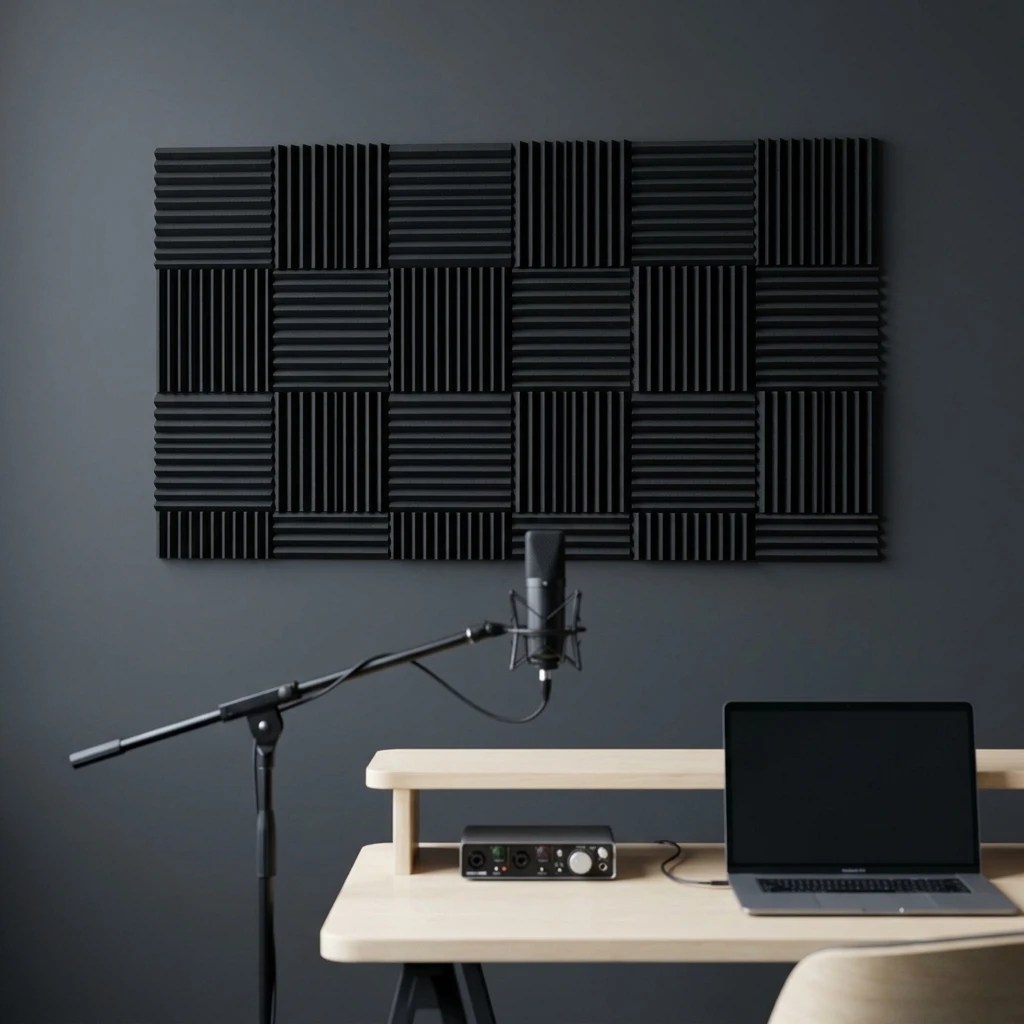 52 Pack Black Acoustic Foam Panels 1" x 12" x 12" Sound Proof Foam Panles Soundproofing Noise Cancelling Wedge Panels for Home Office Recoding Studio with 260PCS Double-Side Adhesive