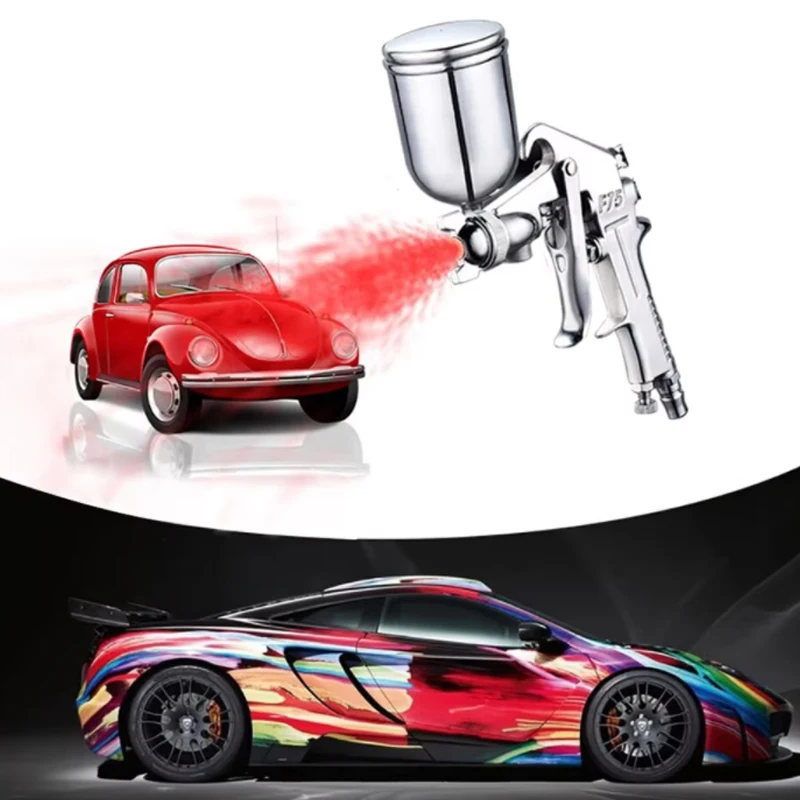 F-75 Spray Gun 1.5mm Nozzle with Cup Silver Handle Adjustable Color Spray Gun for Automotive Furniture Parts Painting