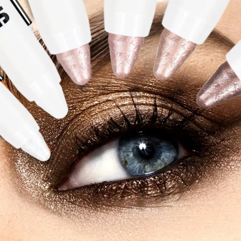 عصا هايلايتر للعين، قلم ظلال عيون أنبوبي أبيض، تقديم ألوان عالية، مقاوم للماء والعرق، مستحضرات تجميل للعين