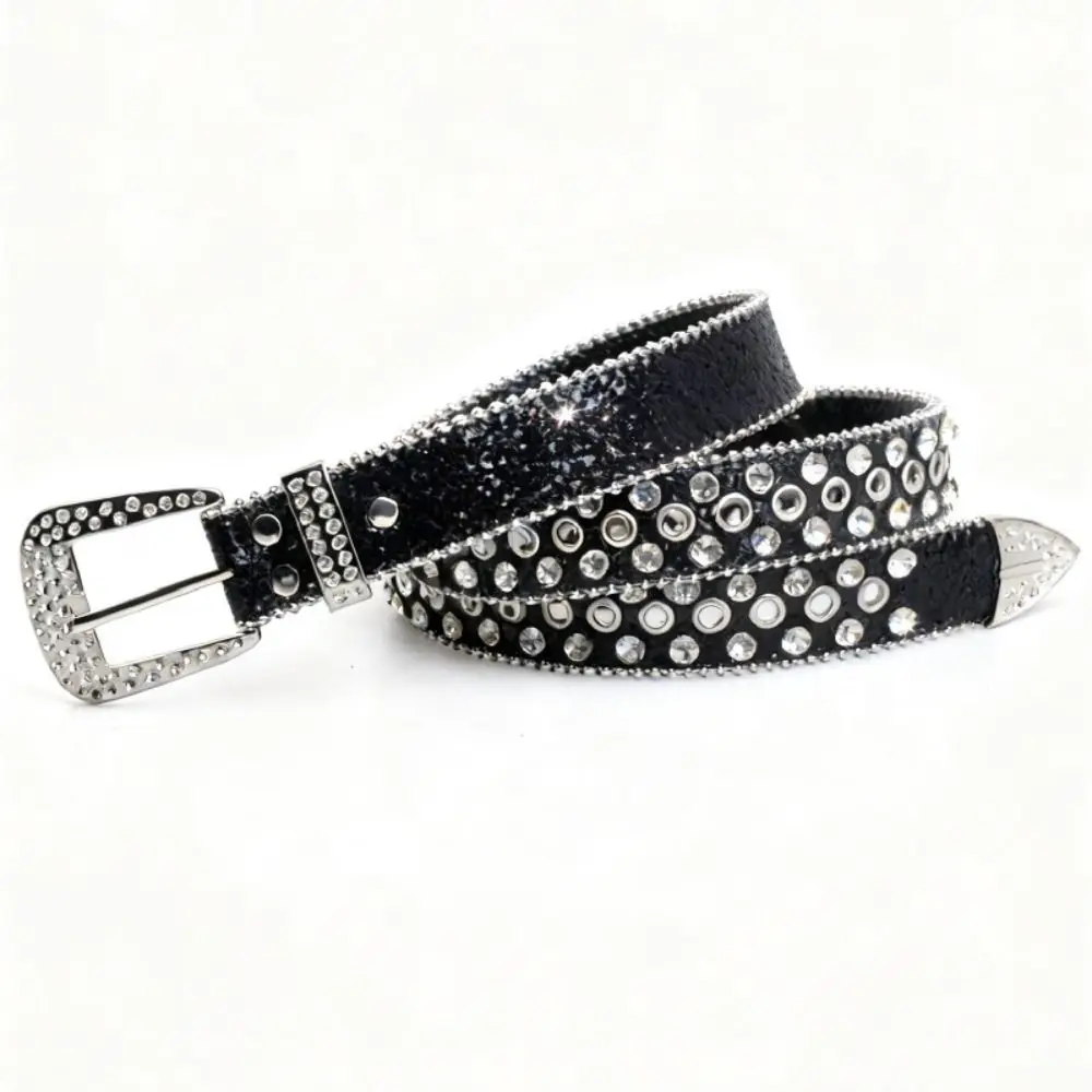 Punk PU Leather Rhinestone Belts Spicy Girl Y2K Rivet Belt Alloy Fashion Women Waistband Women