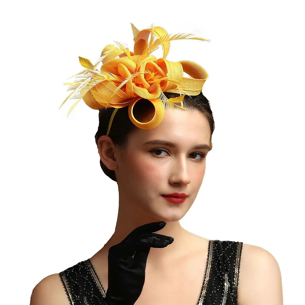 

Женская шляпа-чародей премиум-класса Sinamay, повязка на голову с отделкой перьями, свадебный аксессуар для чаепития, свадебный аксессуар