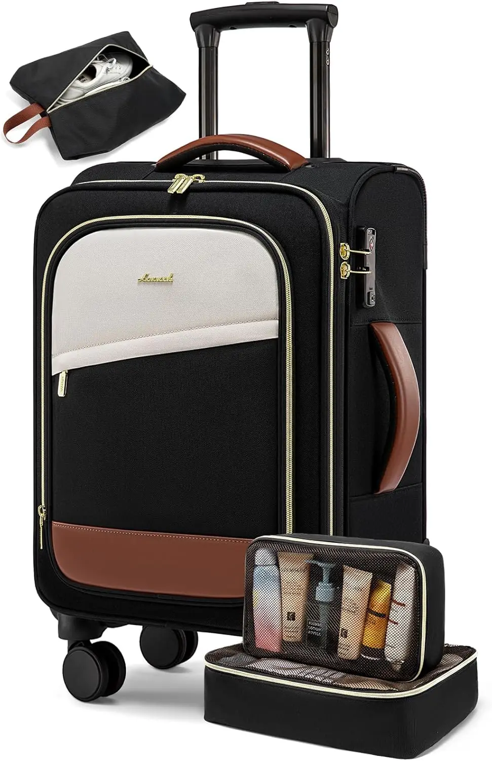 

4 Pcs 20' Carry On Luggage with Wheels, Softside Suitcases for Women Men, TSA Lock, Airline Approved