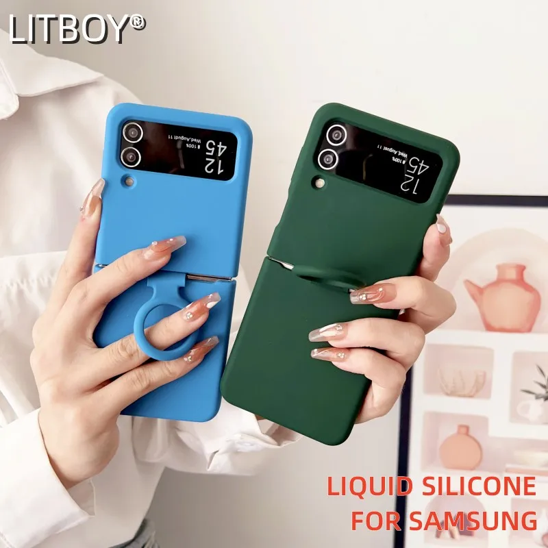 LITBOY Original Liquid Silicone Case For Samsung Galaxy Z Flip5 Flip 5 4 3 2 1 Ring Holder Shockproof Bumper Soft Back Cover