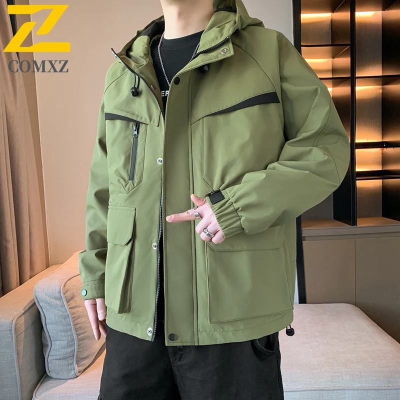 

COMXZ Men Jacket Casual Hooded Outdoor Adventure Windproof Motorcycle Jackets Street Fashion Lightweight Autumn New Clothing