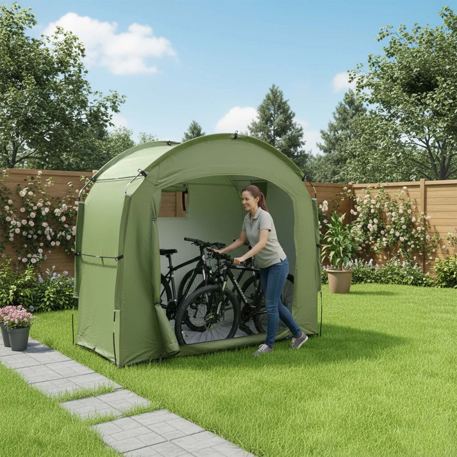 1 Pack Large Zipper‑Door Bike Storage Tent, Ventilated Shelter, Patio Yard Bicycle Storage Shed for Home Cycling Equipment