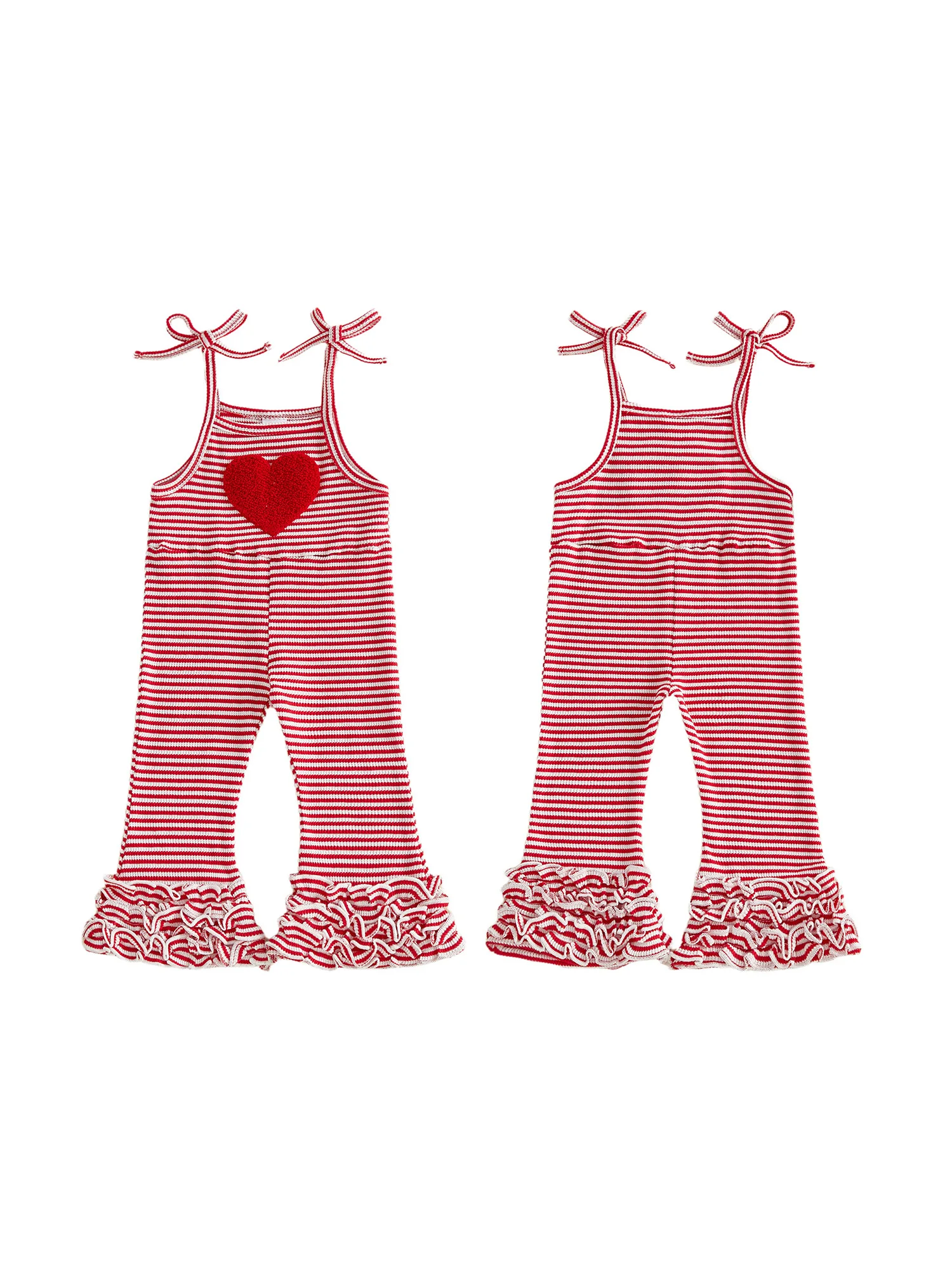 

Очаровательный комбинезон для маленьких девочек на День святого Валентина с вышивкой в виде сердечек и брюками с рюшами, идеально подходящий для летних и весенних праздников.