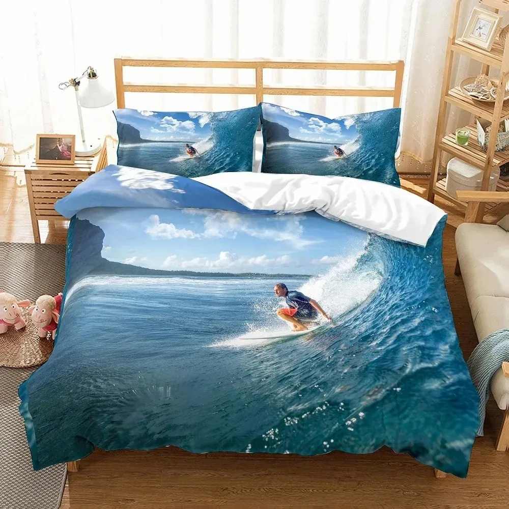 Sea Surfing Bedding Set Surf Modern Outdoor Extreme Sports Duvet Cover Queen King Ocean Surfboard Polyester Quilt Cover