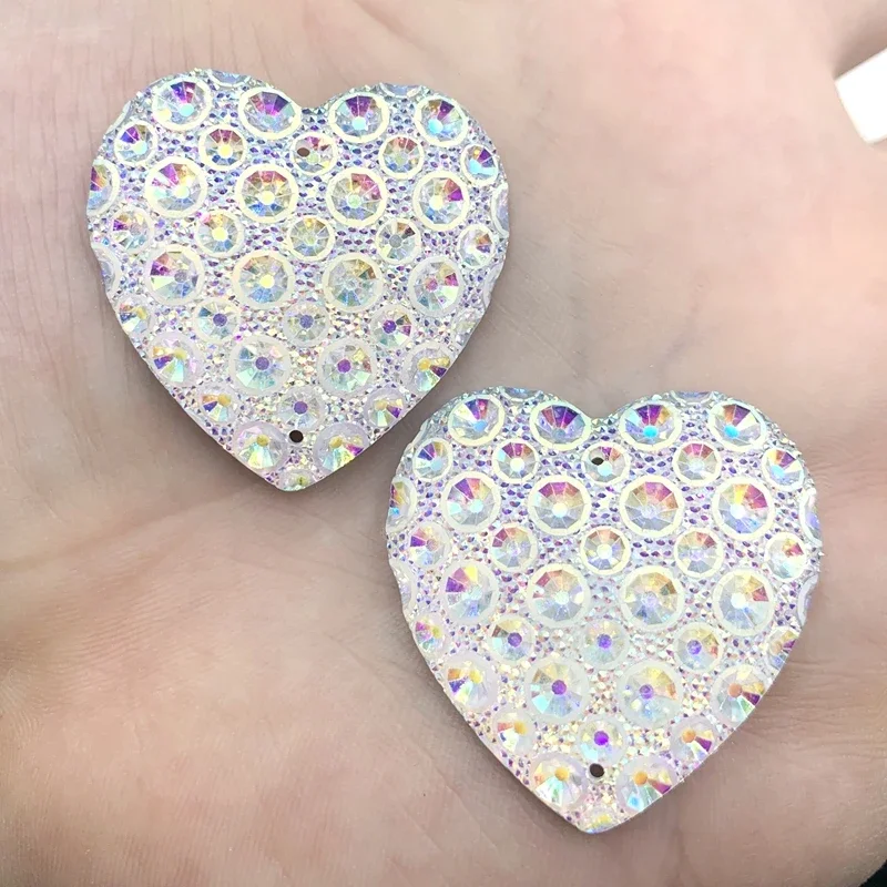 10pcs 35mm resin Heart rhinestone flatback cabochon Gems for DIY jewelry craft wedding decoration 2 holes button -T15