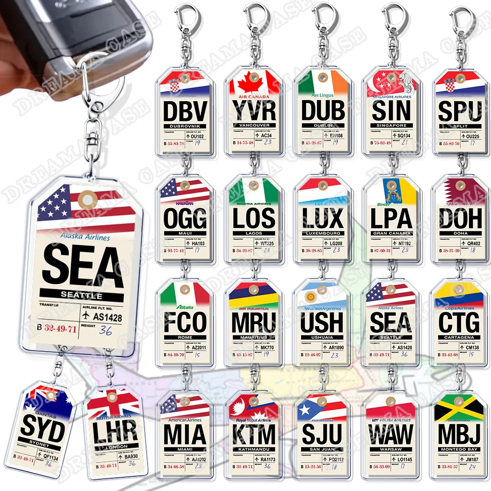 Plane Ticket Miami Keyrings for Accessories Bag Key Chain Ring Jewelry Fans Gifts Travel Country Label Keychain Llaveros