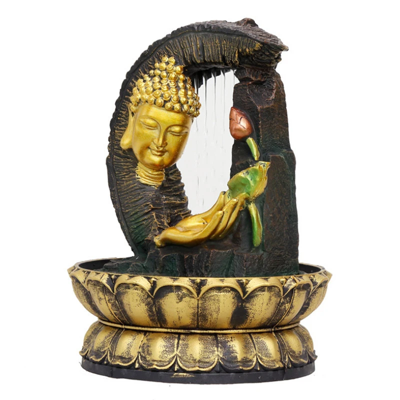 

Handmade Gold Buddha Feng Shui Home Water Fountain Waterscape With LED Light Ball Lucky Ornaments Office Crafts Decoration