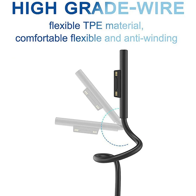 2X permukaan terhubung ke USB-C kabel pengisi daya yang kompatibel untuk permukaan Pro7 Go2 Pro6 5/4/3 Laptop1/2/3 & buku permukaan