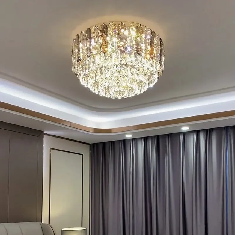 Lampe de plafond en cristal pour salon, lumière de luxe, post-moderne, simple, nouveau, rond, toute la maison