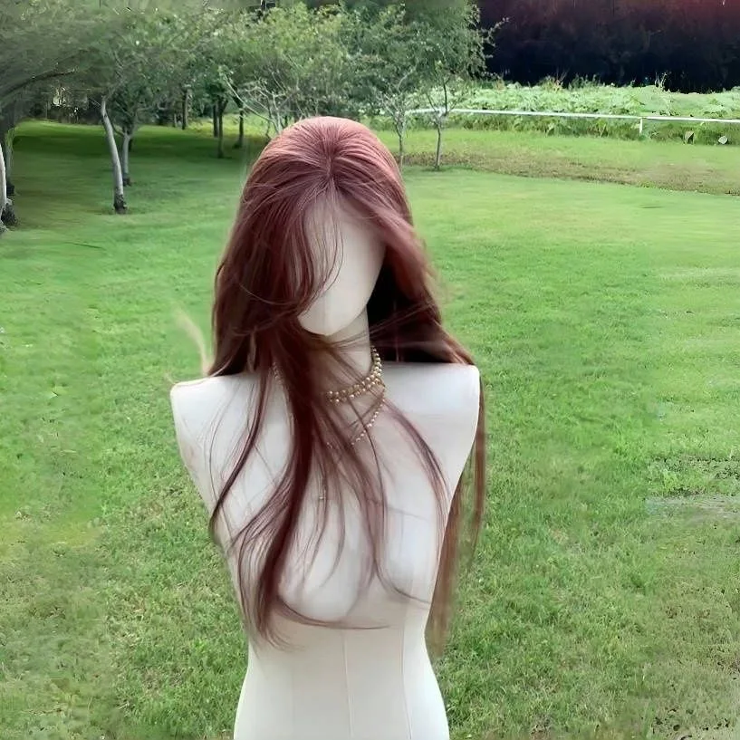 Long Straight Synthetic Wig Natural Looking Full Head Lace Scalp Highlighted Hairpiece for Women Fashion Daily Party