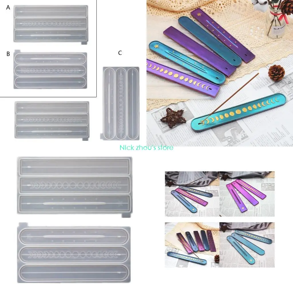 

E15E Incense Holder Resin Mold Moon Phase Incense for Burner Container Epoxy Resin Casting Mold Incense Sticks Ashes Catcher