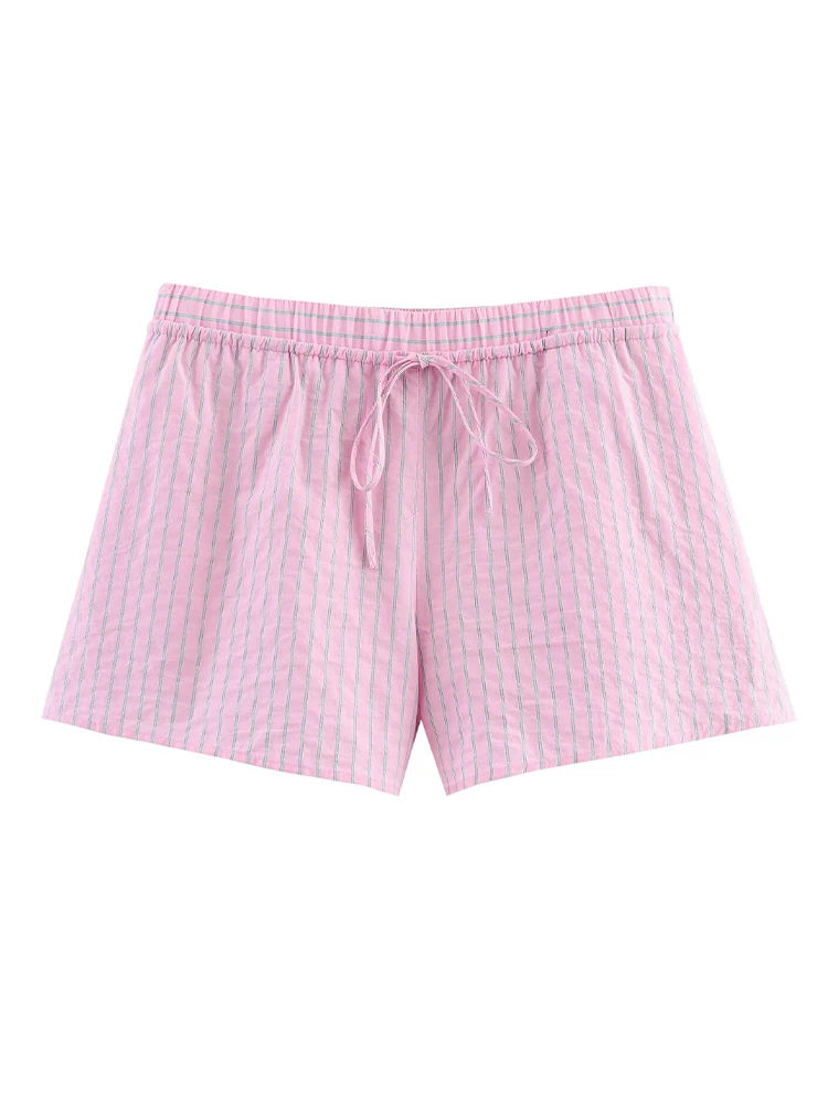 

2025 Spring New Women's Clothing European and American Style Fashionable All-match Striped Mid-waist Simple Casual Shorts