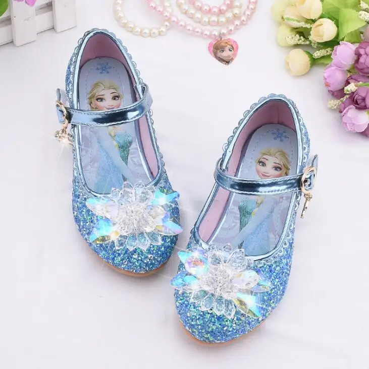 Chaussures Disney Elsa en cuir pour filles, sandales princesse des neiges, robe reine des neiges