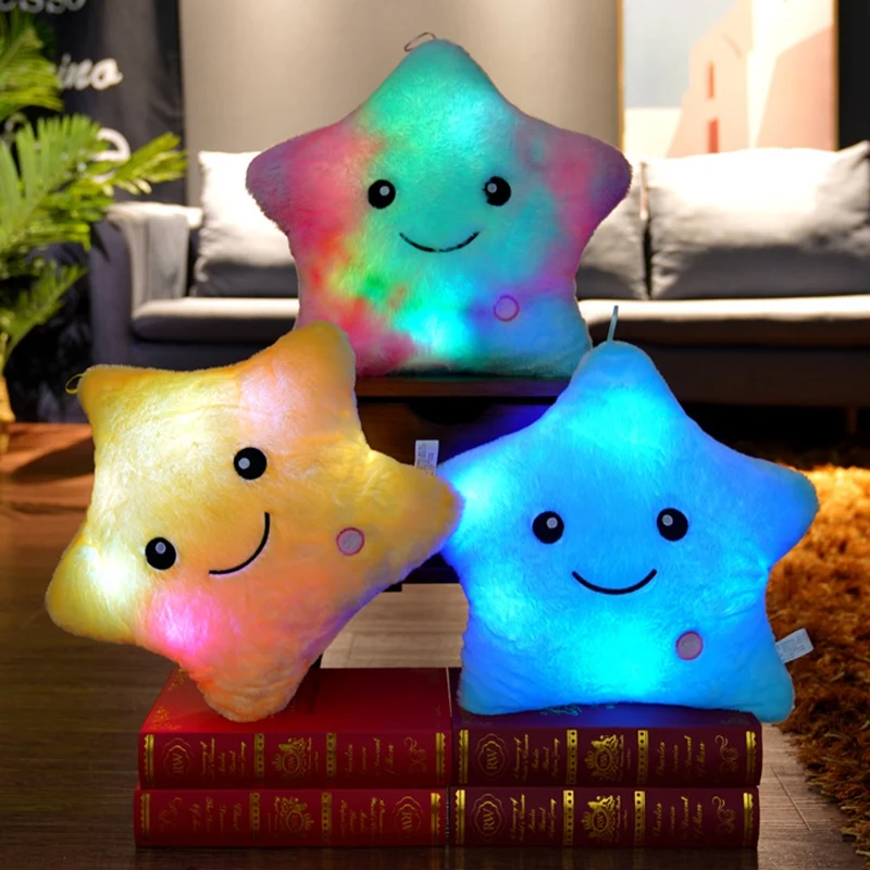 24*22cm Kreative Spielzeug Leucht Stern Kissen Gefüllte Plüsch Leuchtende Bunte Sterne Kissen Led Licht Spielzeug Geschenk Für kinder Kinder – Detail 10