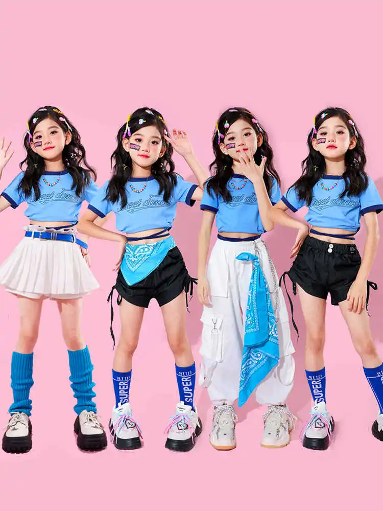 Crop Tops Cargo Hosen Kinder Streetwear Kleidung Kinder Mini Shorts Street Dance Jazz Zeigt Kostüm Mädchen Hip Hop Outfits