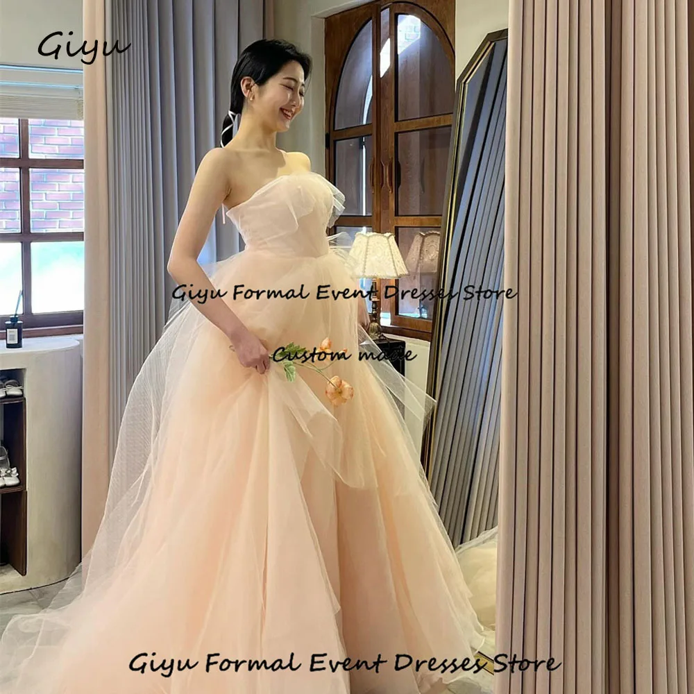 

Giyu Fairy Tulle A-line Korea Wedding Dress Photo Shoot Strapless Floor-Length Evening Gown Dress Birthday Party Dress