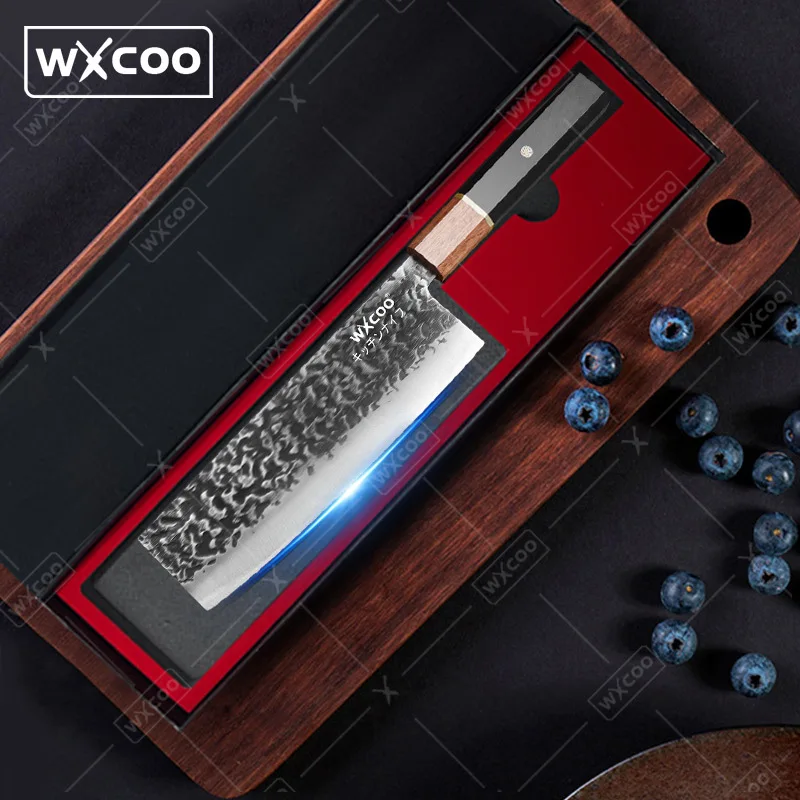 WXCOO 6,8" Nakiri Messer Handgeschmiedete japanische Kochmesser Professionelle Küche Schneiden Gemüse Schneiden Hackmesser Kochutensilien
