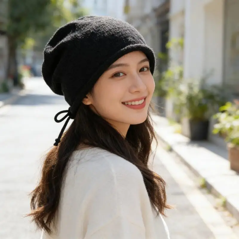 قبعة للنساء متعددة الاستخدامات في خريف وشتاء، محيط الرأس الكبير، حواف ملفوفة، قبعات تكدرت تظهر الوجه، قبعة باردة برأس صغير #1