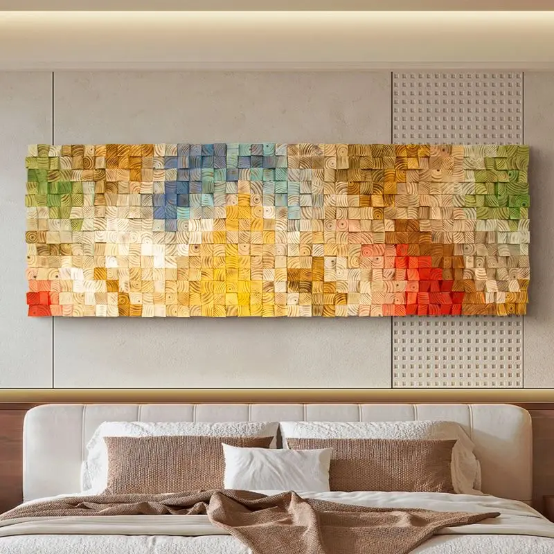 Modern living room decorative painting solid wood mosaic art painting creative gradually bedroom