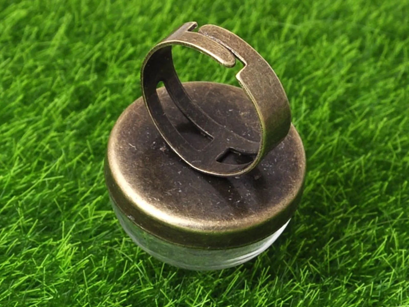 2pcs DIY Bronze Adjustable Ring with Clear Glass Dome Terrarium 1/2 Globe Bottle Memory Locket 16mm,18mm,20mm,25mm,30mm