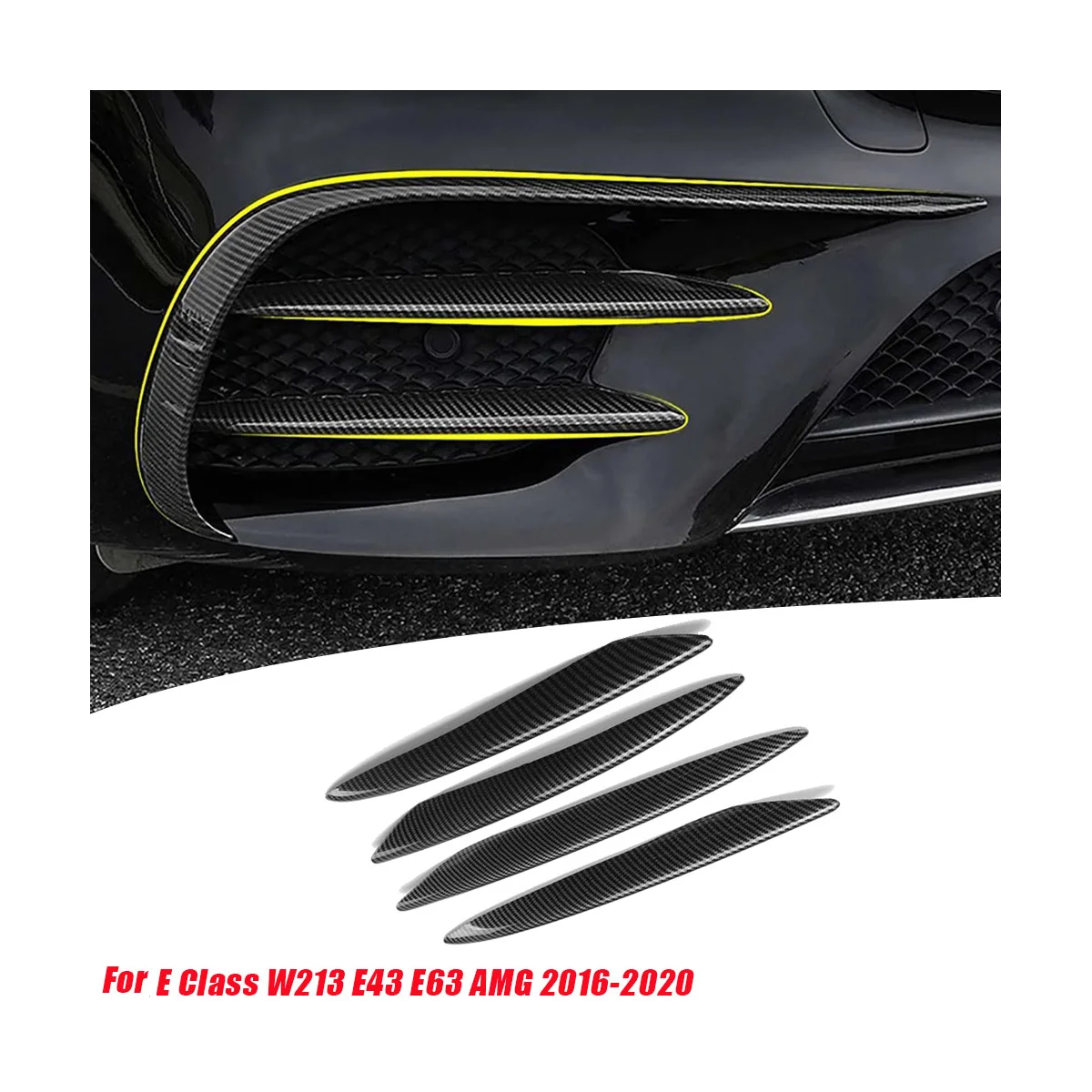 4Pcs Front Bumper Fog Light Lip Splitter Grille Trim for Mercedes-Benz E Class W213 E43 E63 AMG 2016-2020 Splitter Cover