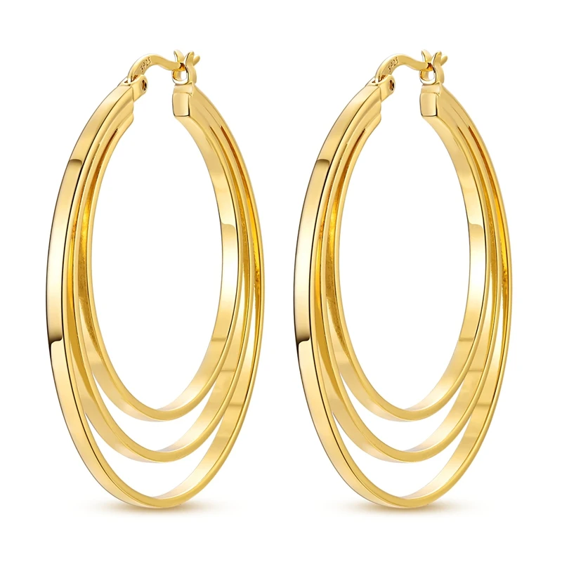 Golden Three-layer Circular Ring Earrings 925 Sterling Silver Women Zircon Ear Studs Sparkling Pave Hoop Earring Jewelry Gift