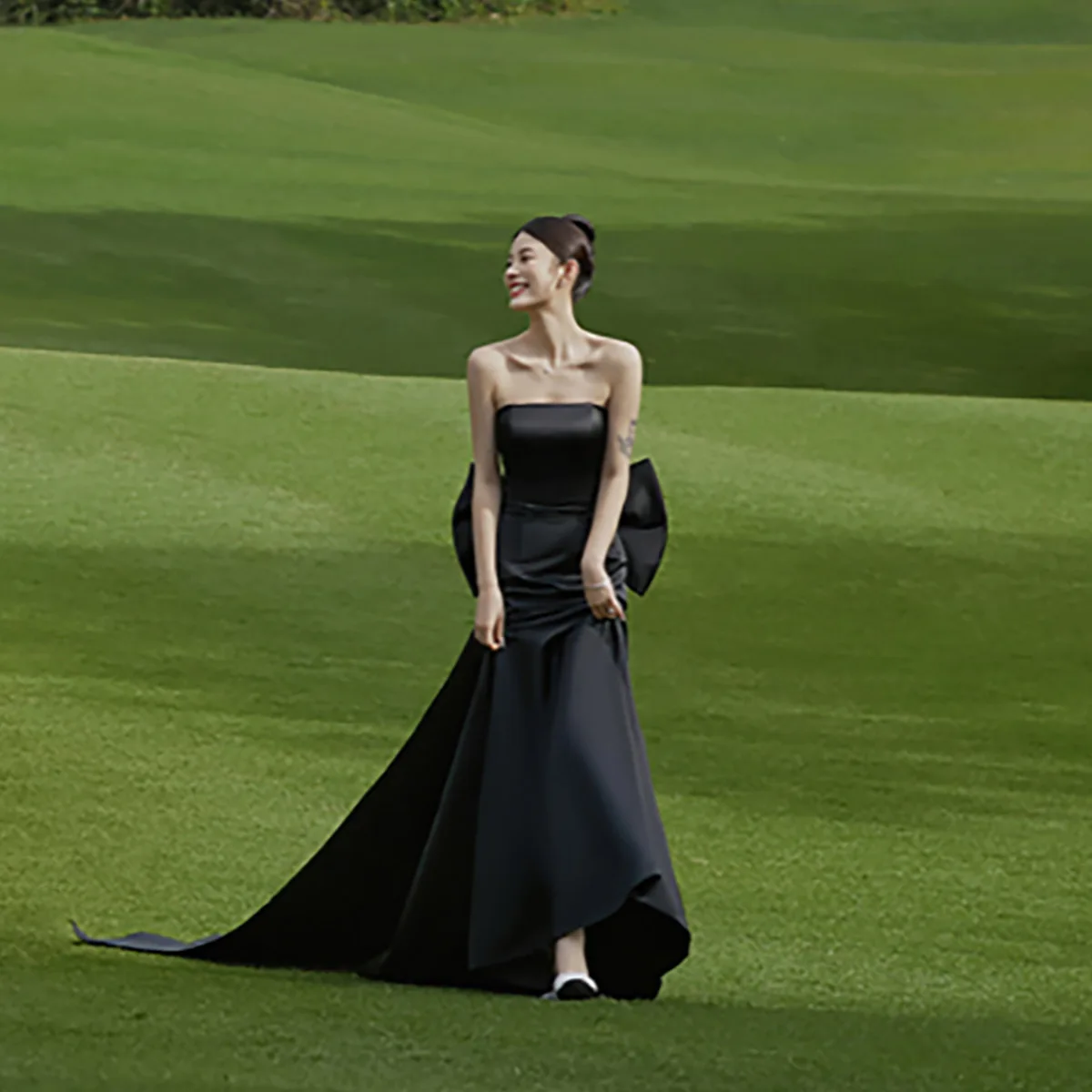 Robe de Soirée en Forme de Sirène Noire, Ligne A Simple, Coréenne, Personnalisée, pour Séance Photo, Corset au Dos, avec Nministériels d Décoratif, Longueur au Sol, pour Mariage