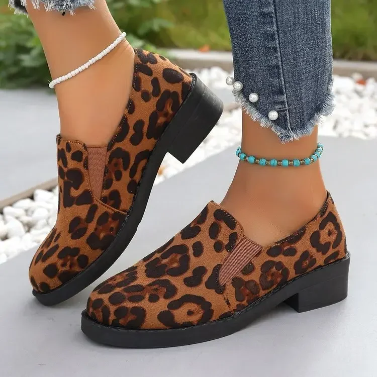 Women's Shoes  New Round Toe Leopard Print Loafers Comfort Anti Slip Low Heel Outdoor Commuting Fashion Single Shoe