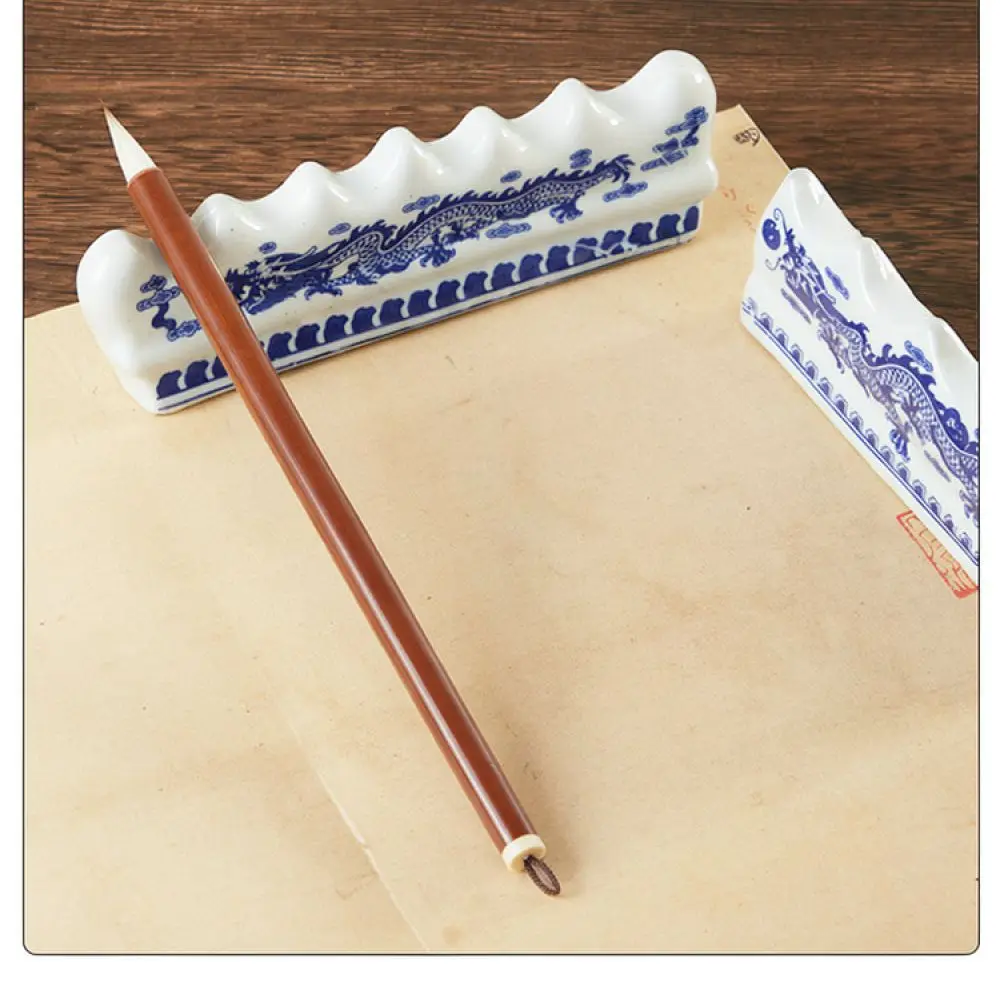 Hand Painted Blue White Ceramic Pen Rest Retro Brush Holder Artistic Stationery Stand Office Desk Decoration Supplies